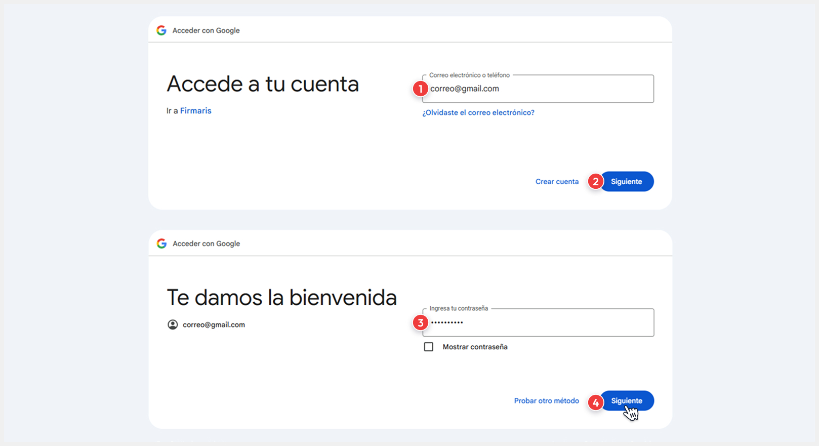 Correo y contraseña de Google