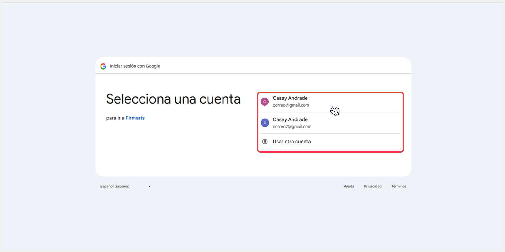 Selección de cuenta