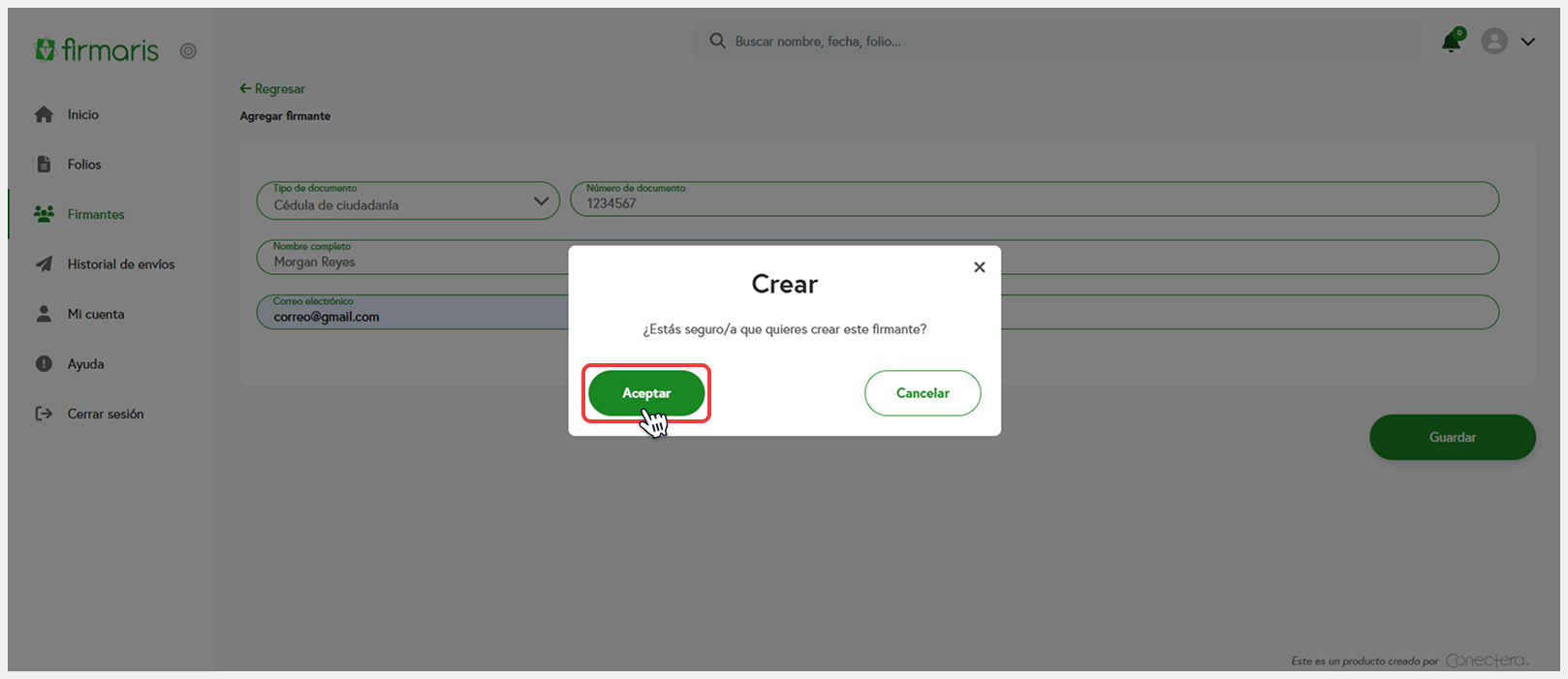 Confirmación de la acción
