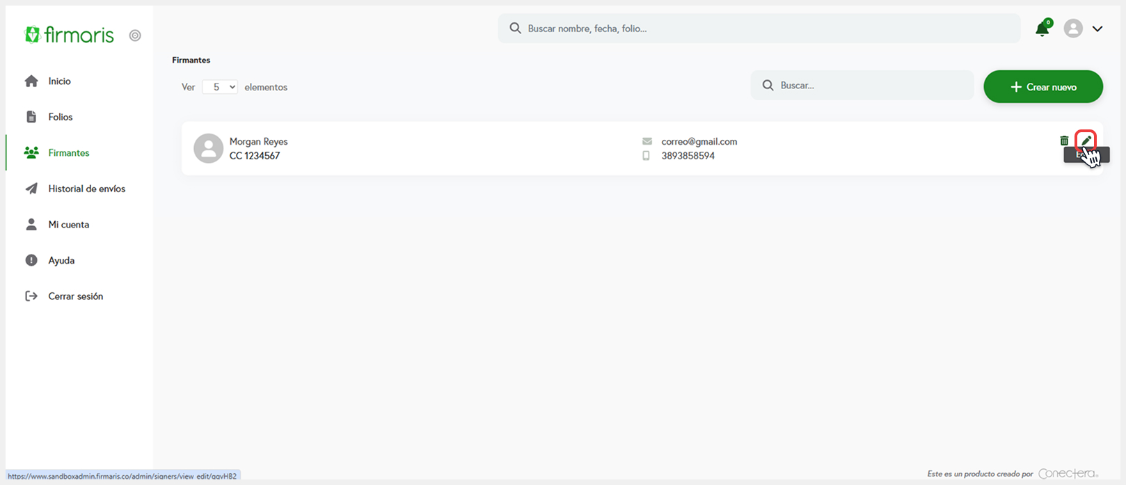 Botón de crear firmante