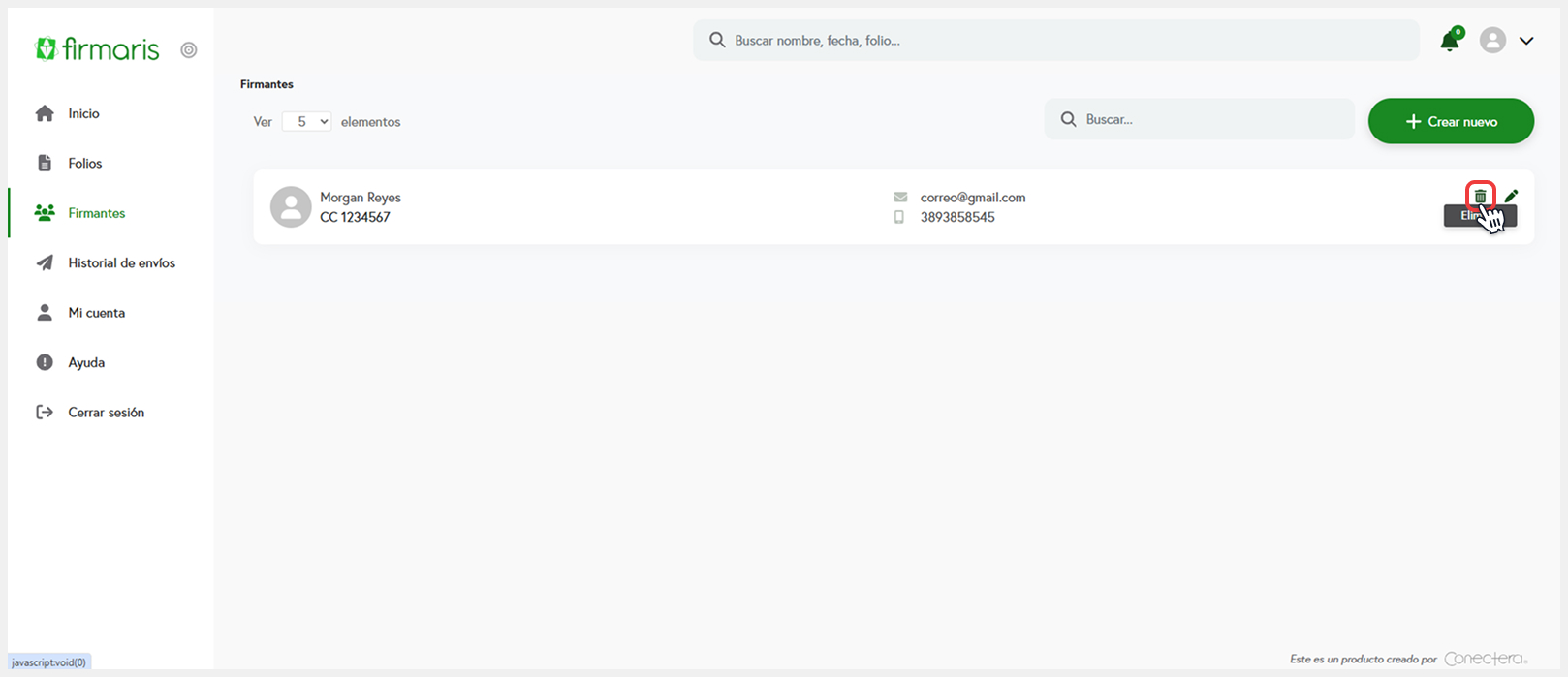 Botón de crear firmante